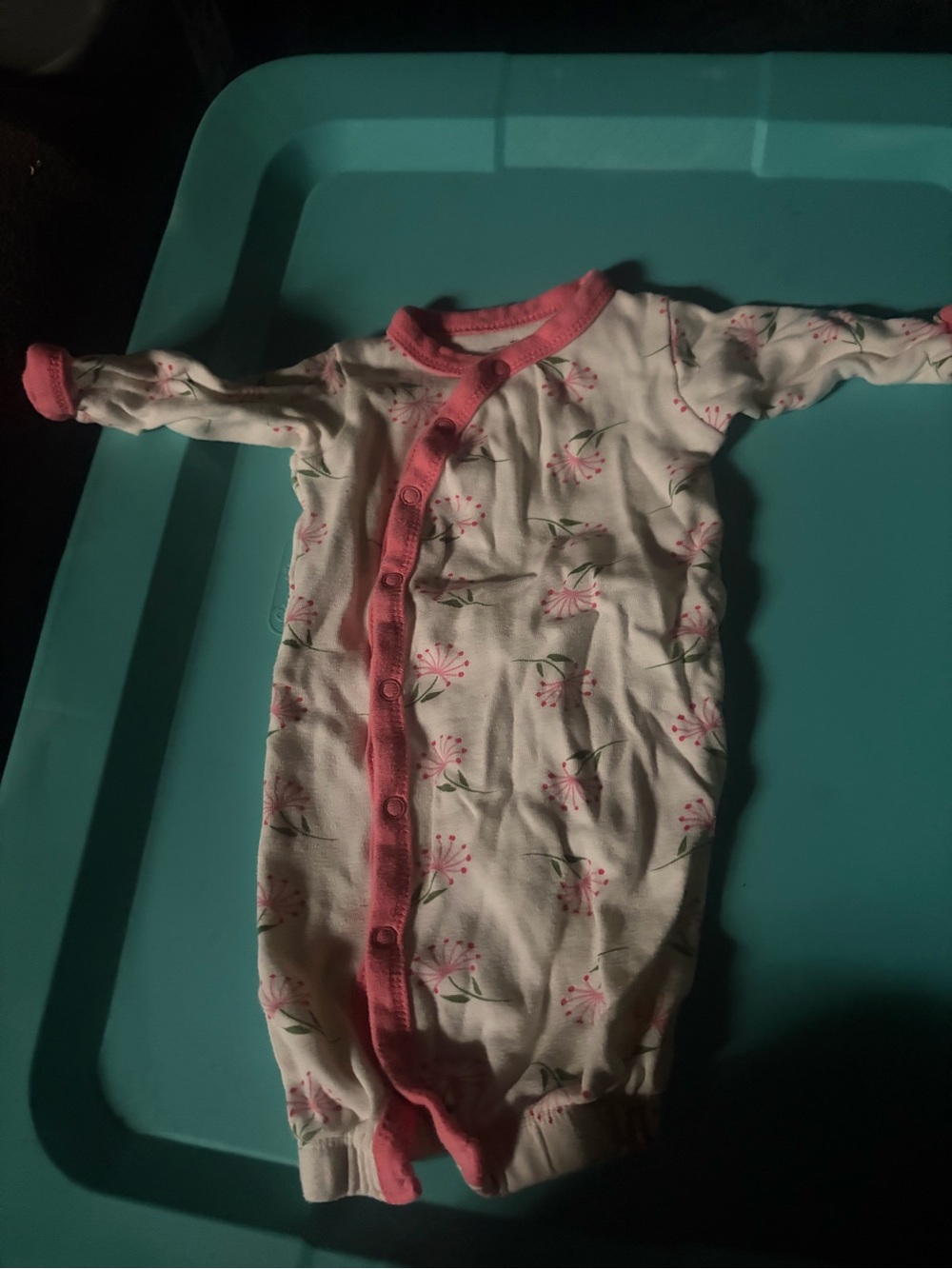 MOTHER White Floral Footie with Pink Trim